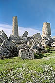 Selinunte the temple hill. The only standing column of the temple G, lifted in 1832, it  appears like of a tower. 